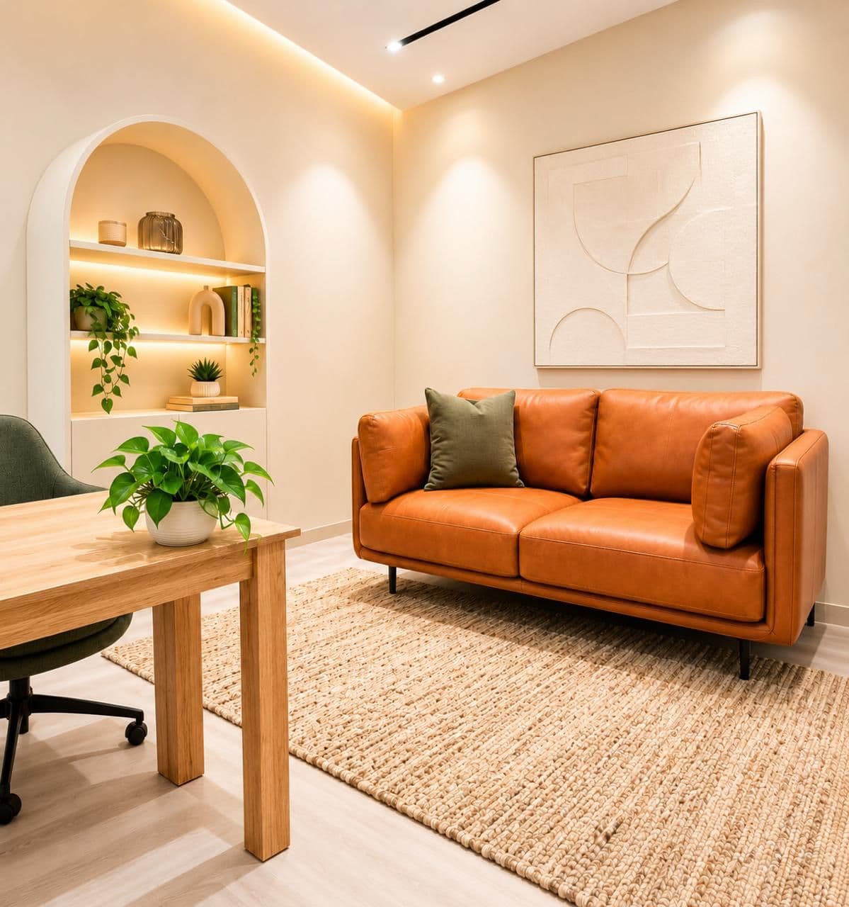 Bloomfield clinic therapy room with armchair and arched shelving